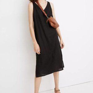 Madewell Linen-Blend V-Neck Tank Dress - Black - Size Small